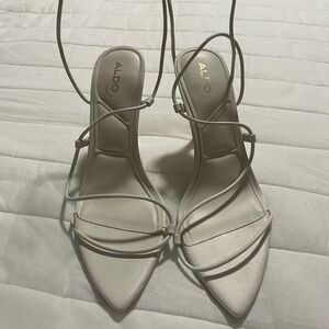 ALDO White Strappy Pointed Lace-Up Heels